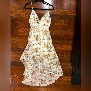 Hi-Low White Floral Dress Medium